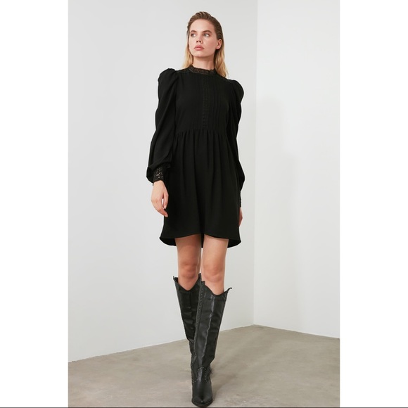 Woman Comfy Fit Flare Black Mini Dress - Picture 2 of 5